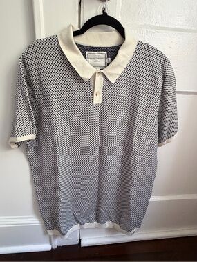 Navy & Cream Patterned Polo Shirt